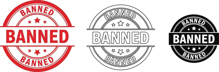 Poster - Banned stamp designs in red, black and line art variations for graphic applications.
