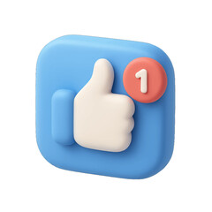 Fototapete - A 3D rendered thumbs-up icon with a notification showing one like.