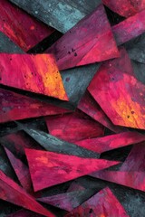Poster - Vibrant abstract composition with overlapping triangular shapes in vivid red and dark tones