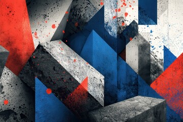 Poster - Abstract geometric artwork with vibrant colors and textured surfaces