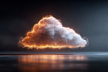 Poster - Digital cloud illuminated with glowing orange networks and particles