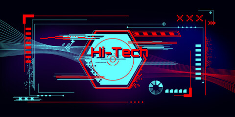 Leinwandbilder - Futuristic cyberpunk frame with glitch effects - neon red and blue digital interface with corrupted data streams, geometric elements. Retro futuristic design for gaming overlays and tech presentation