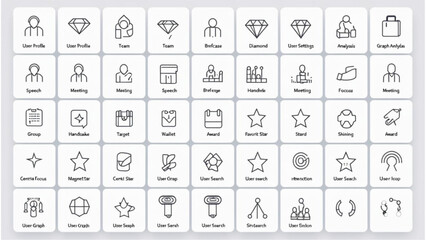 Web Design Icon Set Featuring Alphabet Symbols and Business Elements