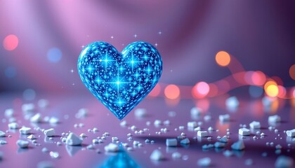 Poster - Glittering Blue Heart Soft Purple Background