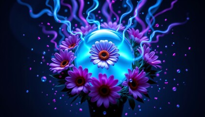 Poster - Glowing Floral Bouquet with Energy Burst Effects
