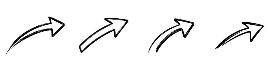 Poster - Arrows in varying styles pointing to the right as line drawing, isolated vector image on transparent background, image set
  