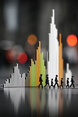 Poster - Symbolic bar graph overlay on blurred people walking in an urban setting