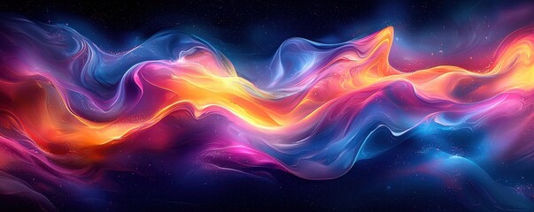 Poster - Abstract colorful energy waves flowing against a cosmic backdrop