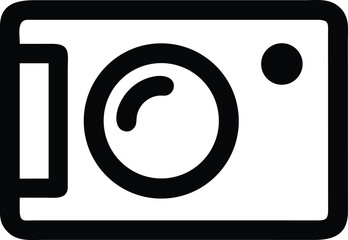 Poster - A bold black outline icon of a compact digital camera with a lens isolated on transparent background
