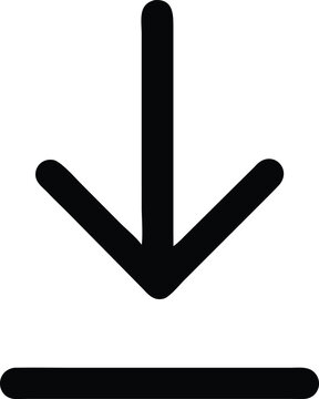 Bold black outline icon of a downward pointing arrow isolated on transparent background