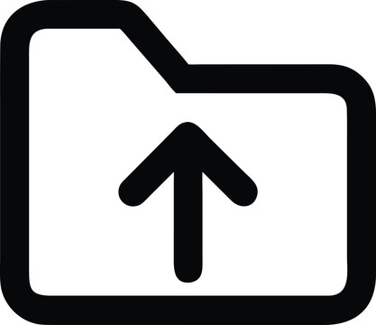 Bold black outline icon of a folder with an upward arrow isolated on transparent background