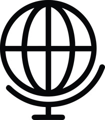 Poster - Bold black outline icon of a globe with curved lines representing continents isolated on transparent background