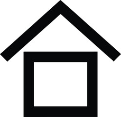 Poster - A bold black outline icon of a house with a triangular roof and chimney isolated on transparent background