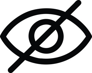 Poster - Bold black outline icon of an eye with a diagonal line isolated on transparent background