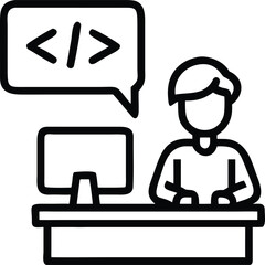 Poster - Clean line art icon of a person sitting at a desk isolated on transparent background