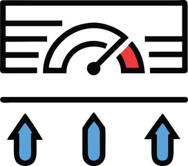 Poster - Flat vector icon of a dashboard with a left facing gauge and four decreasing elements isolated on transparent background