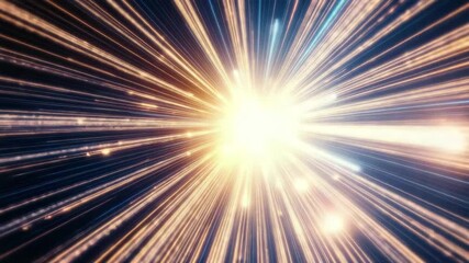 Fototapete - Dynamic explosion of light rays in blue and orange hues creating a vibrant burst effect