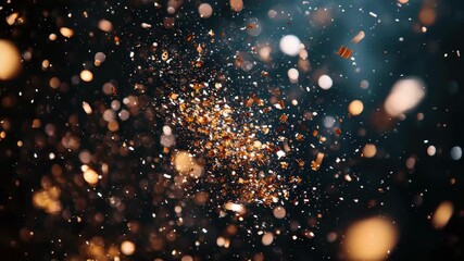 Poster - Eye-catching explosion of golden particles against a dark background creates a dynamic and mesmerizing visual effect