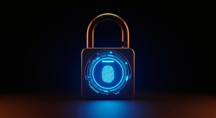 Poster - Futuristic fingerprint padlock showcasing biometric security for data protection