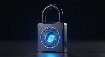 Poster - Cybersecurity concept showcasing a glowing digital padlock for data protection