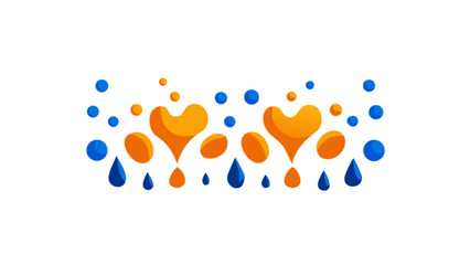 Poster - Abstract vector art design with hearts and water drops in blue and orange color palette for creative projects