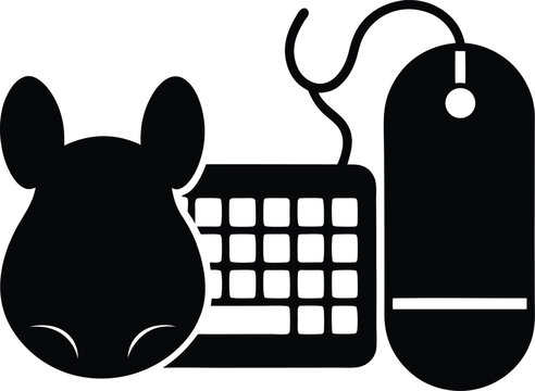 Computer Mouse with Keyboard Silhouette Vector Art