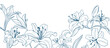 © TWINS DESIGN STUDIO - Flower hand drawn on white background vector. Natural botanical elegant lily floral with blue line art. Luxury illustration for decoration, wall decor, wallpaper, cover, banner, package, card.
