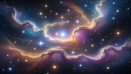 Vibrant blue abstract space background with bright stars and a dark galaxy