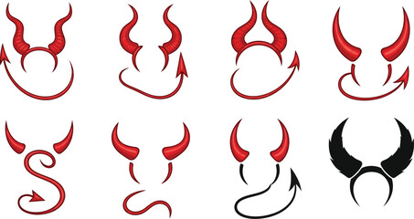 Fototapete - Devil horn vector set for Halloween or costume party designs and playful mischief