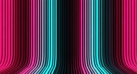 Poster - Abstract vertical stripes of pink and teal light create a futuristic curved stage background