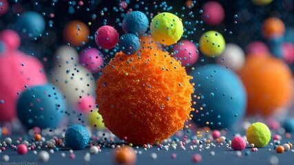 Poster - Colorful abstract illustration of floating spheres in various sizes and vibrant hues, creating a dynamic visual effect, showcasing depth and movement in a captivating artistic composition