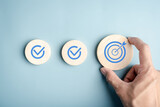 Checklist planning and workflow with target direction, step process, task management, business strategy, goal setting, productivity, and achievement planning.