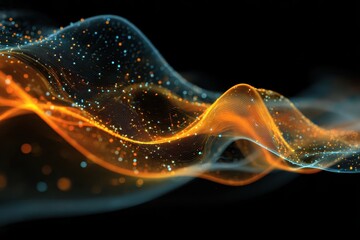 Aufkleber - abstract digital art with flowing lines and bright dots, black background. use this for tech, scienc