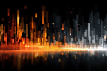 Poster - Abstract skyline with orange and gray blocks reflecting light on the ground. Great for tech, finance, or any modern, forward-thinking project.