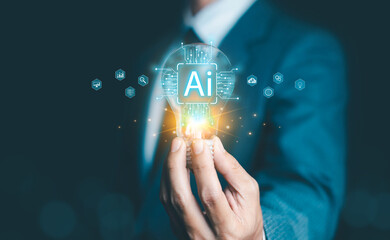 Fototapete -  Business data using AI technology background using computer customer service showing data connection storing various data with AI to help simplify documents
