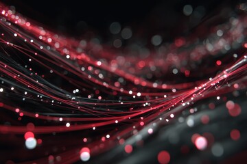 Aufkleber - abstract red fiber optics flow on dark, bokeh background. ideal for representing technology, data, o