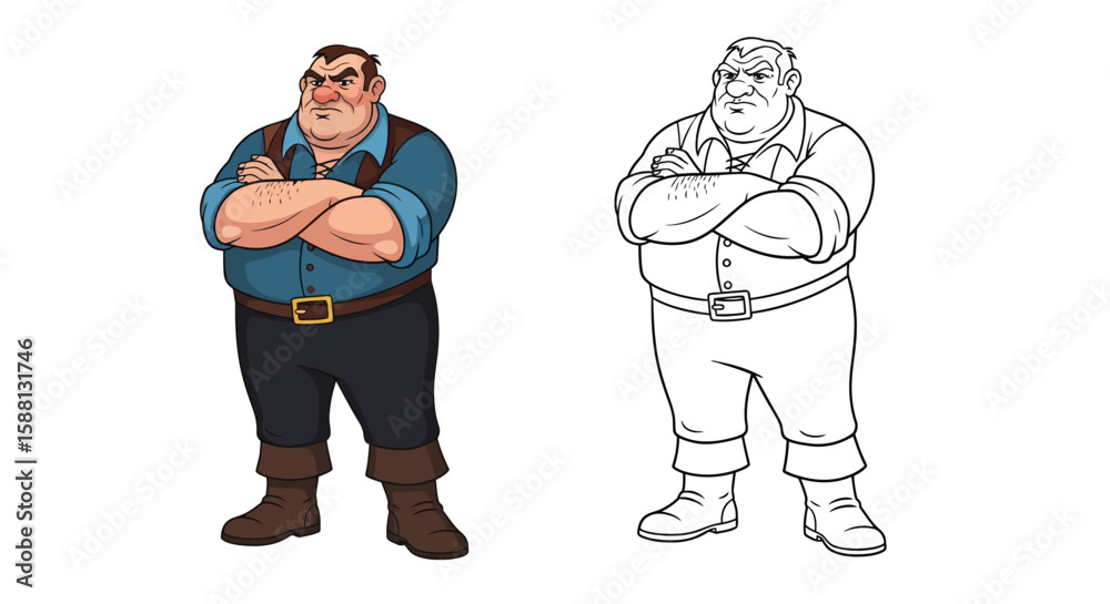 Cantankerous Grumpy Innkeeper Character Coloring Page with Colored and ...