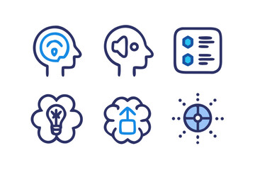 Poster - Set of six conceptual icons representing listening hearing ideas and data processing isolated on transparent background isolated on white background
