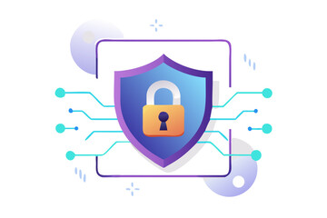 Poster - Digital security shield with padlock and circuit lines isolated on transparent background isolated on white background