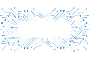 Poster - Abstract blue circuit board lines and nodes forming a symmetrical pattern isolated on transparent background isolated on white background