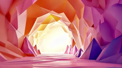 Poster - Vibrant origami sunset tunnel with pastel colors blending into a serene atmosphere, Origami sunset tunnel pastel 3d, seamless