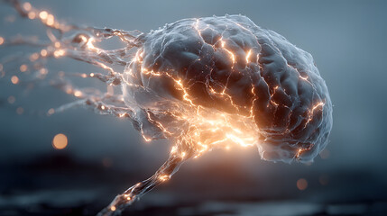 Poster - Brain Power Unleashed: A detailed depiction of the human brain illuminated with vibrant energy, symbolizing intelligence, innovation, and the boundless potential of the human mind.