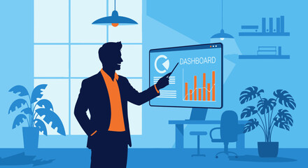 Poster - Man Presenting Business Data On Screen In Office Environment