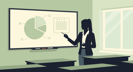 Poster - Female Professional Presenting Statistical Data in a Classroom Setting
