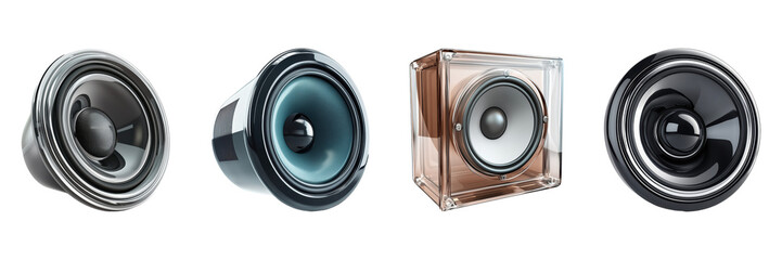 Poster - Speaker Design Variations Set. Audio Technology And Sound Engineering Collection Isolated On Transparent Background