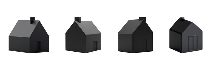 Poster - Minimalist Black House Models Set. Modern Architectural Design Concepts Collection Isolated On Transparent Background