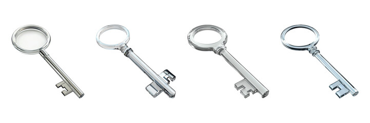 Poster - Glass Key Collection Set. Design And Symbolism Of Access And Security Isolated On Transparent Background