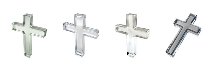 Poster - Glass Crosses Set. Spiritual And Religious Symbolism Collection Isolated On Transparent Background