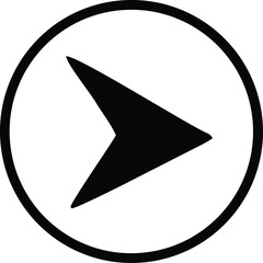 Poster - A stark black play button icon is centered within a thin black circle on a clean white background symbolizing media playback