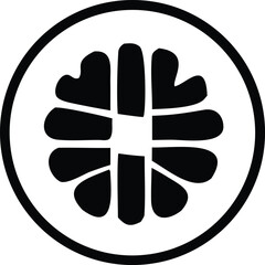 Fototapete - Stylized black and white abstract geometric flower or starburst symbol enclosed within a thick circular border